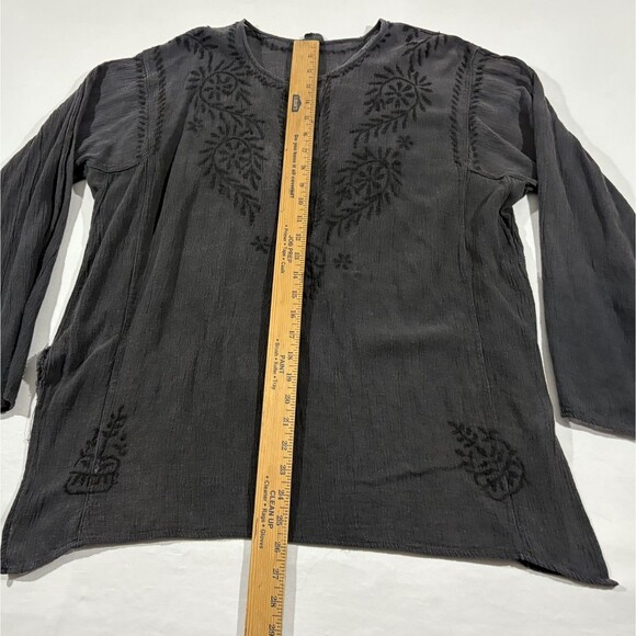 Geeta Black Embroidered LS Tunic Top Gauzy Bohemian Festival Blouse One Size - Picture 4 of 10